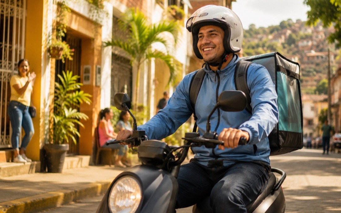Repartidor de delivery entregando un pedido
